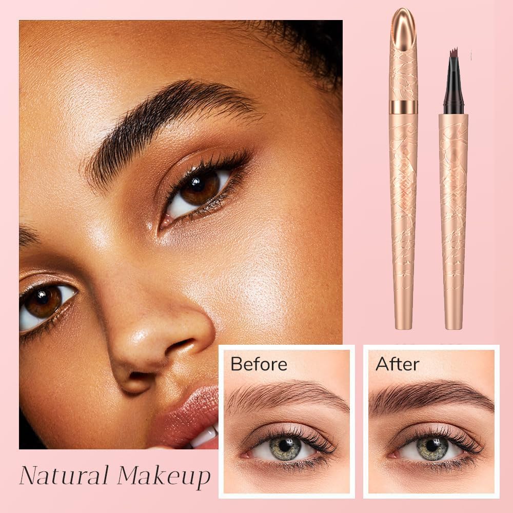 Microblading Eyebrow Pencil, 2025 New Waterproof Eyebrow Pencil, Premium Microblading Eyebrow Pen with 4 Tip, Long-Lasting Natural Magic Eyebrow Makeup Fine Stroke Eye Brow Pen for Women (Black)