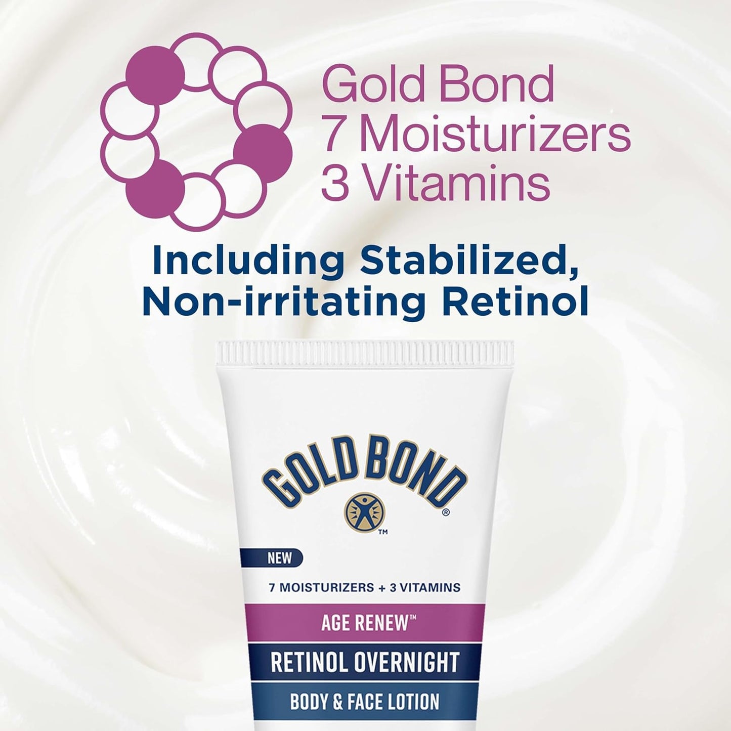 Gold Bond Age Renew Retinol Overnight Body & Face Lotion, With Retinol & Peptide Complex, for Dry Skin, 7 oz.