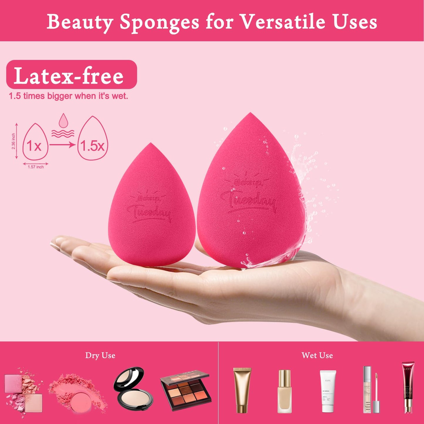 Real Perfection Makeup Sponge Set Blender Sponges, Latex-Free Beauty Makeup Sponges 7 pcs with 1 Travel Container Case for Blending Foundation Liquid Cream and Powder (Rose Red)