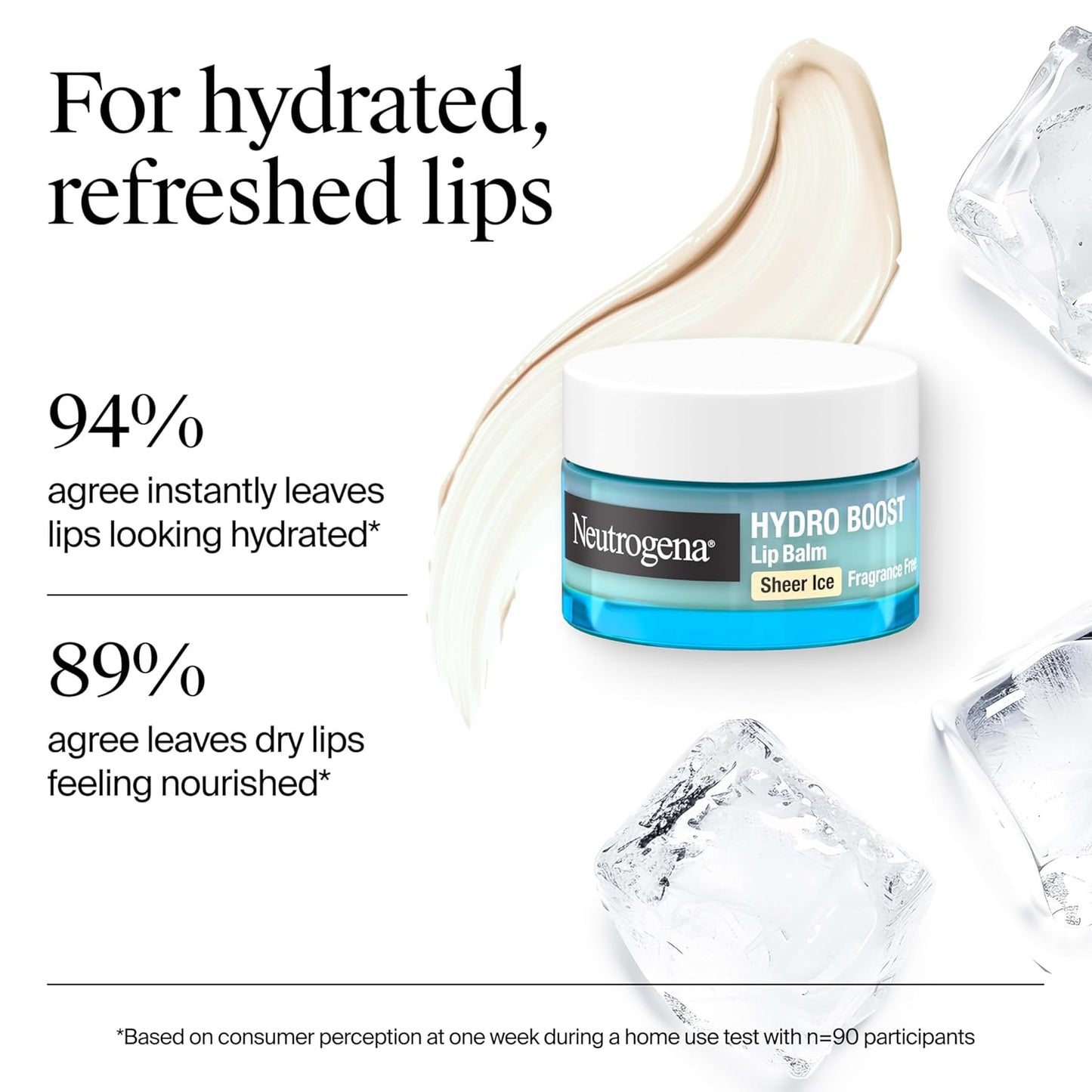 Neutrogena Hydro Boost Hyaluronic Acid, Unscented Lip Balm Leaves Lips Feeling Hydrated, Sheer Ice Nude Lip Balm with a Sweet Sugar Flavor, Fragrance Free, 0.5 oz