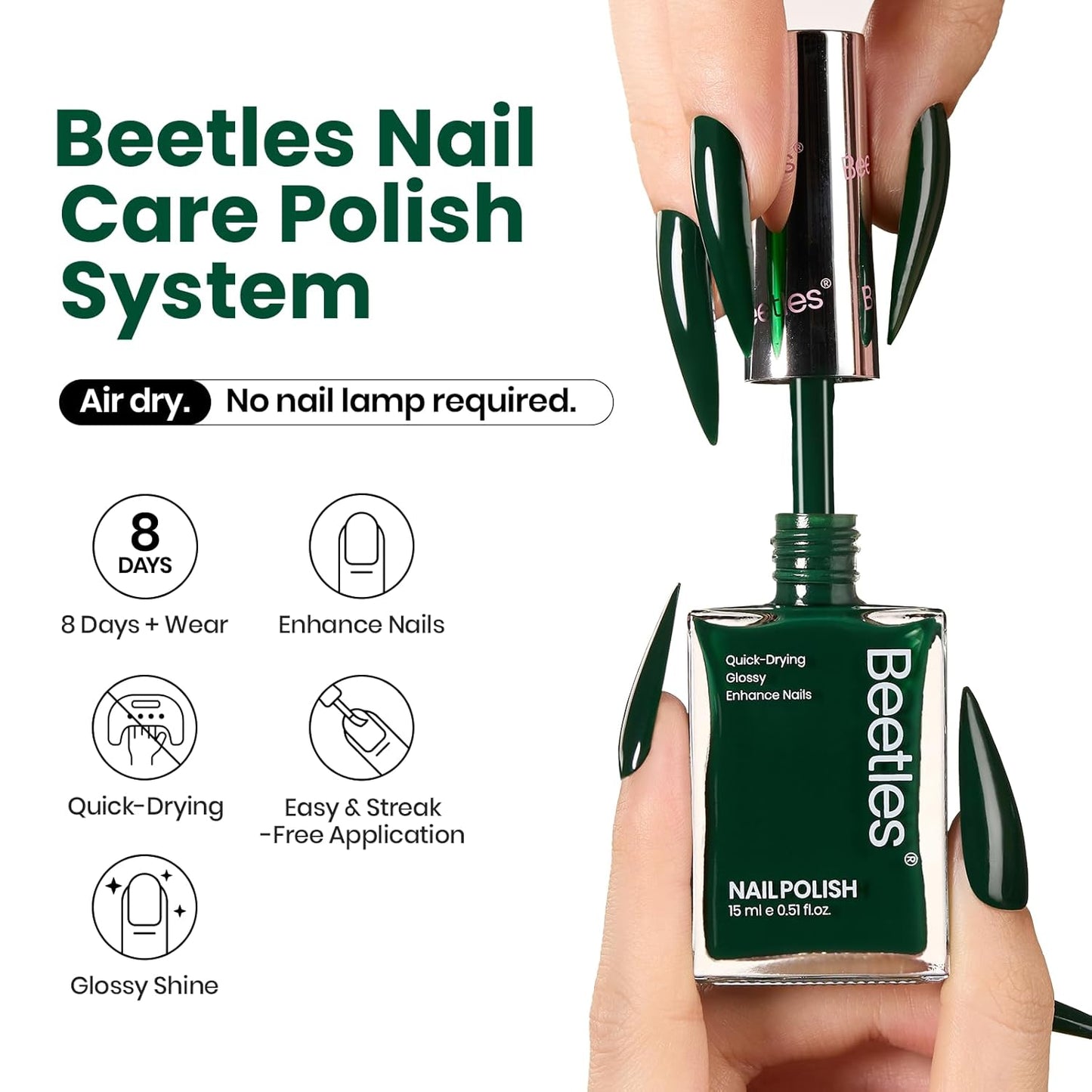 Beetles Fir Greenery Nail Polish, 1Pcs 15ml Fast Drying & Long Lasting Winter Nail Polish Dark Green Nail Lacquer Gift for Women