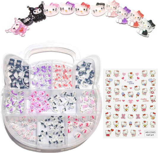 121 PCS Kitty Nail Charms Nail Art Stickers-Kawaii Nail Charms Nail Decorations for Nail Art Supplies 3D Flatback Resin Charms