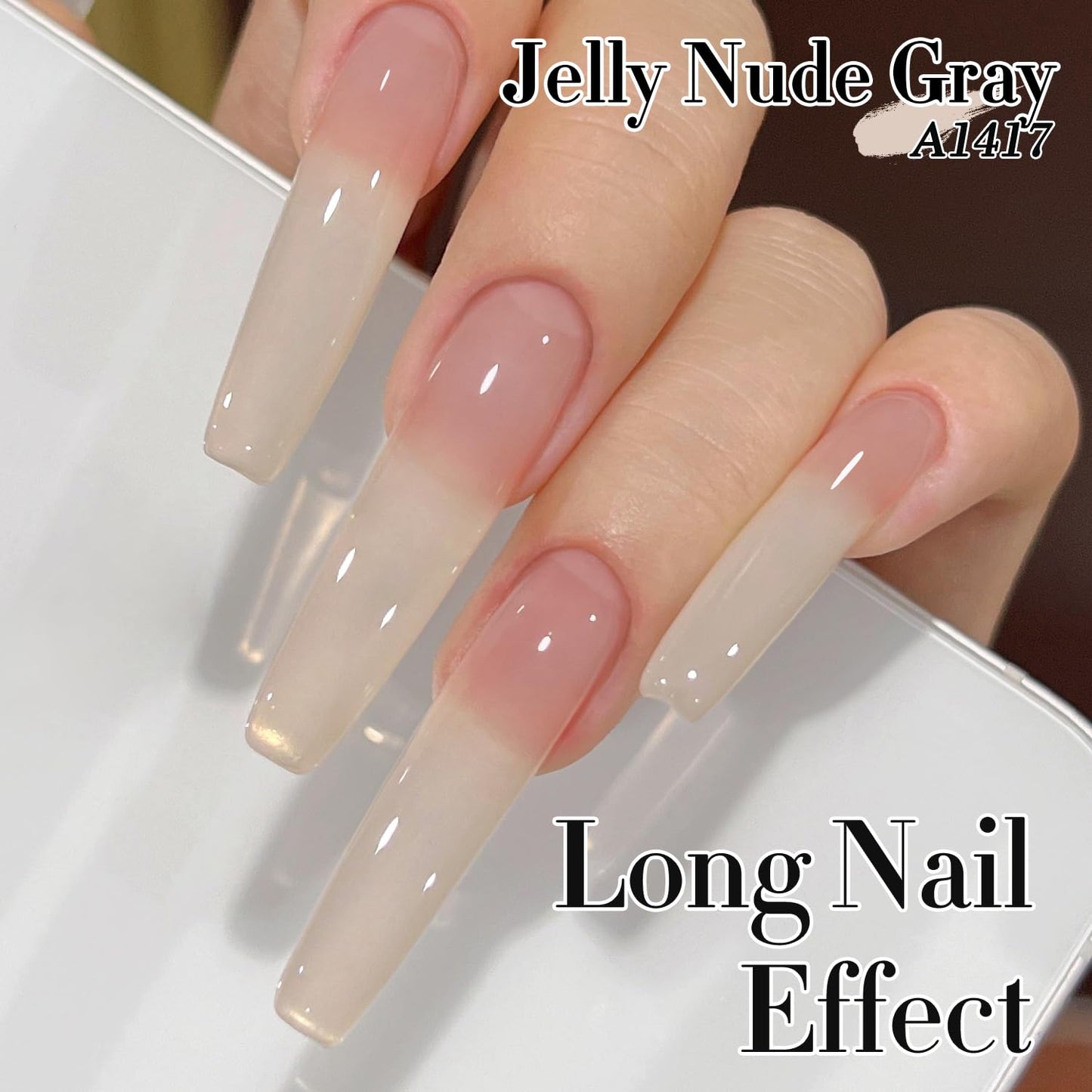 Double Rhythm 0.5Oz Translucent Gel Polish Sheer Neutral Natural Light Milky Same Color Same Bottle 15ML Jelly Gel Polish Art DIY at Home (Nude Beige-A1417)