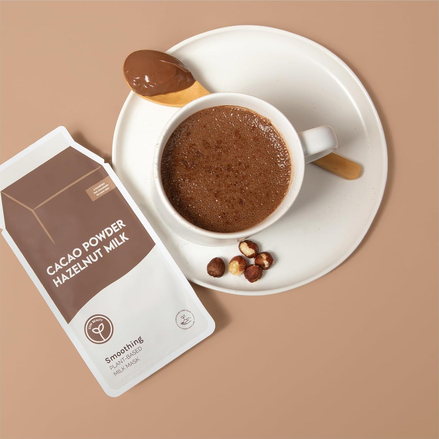 ESW Beauty Cacao Powder – Smoothing Plant-Based Milk Face Mask – Cacao & Hazelnut for Aging & Sensitive Skin – Plumps, Softens & Promotes Youthful Complexion