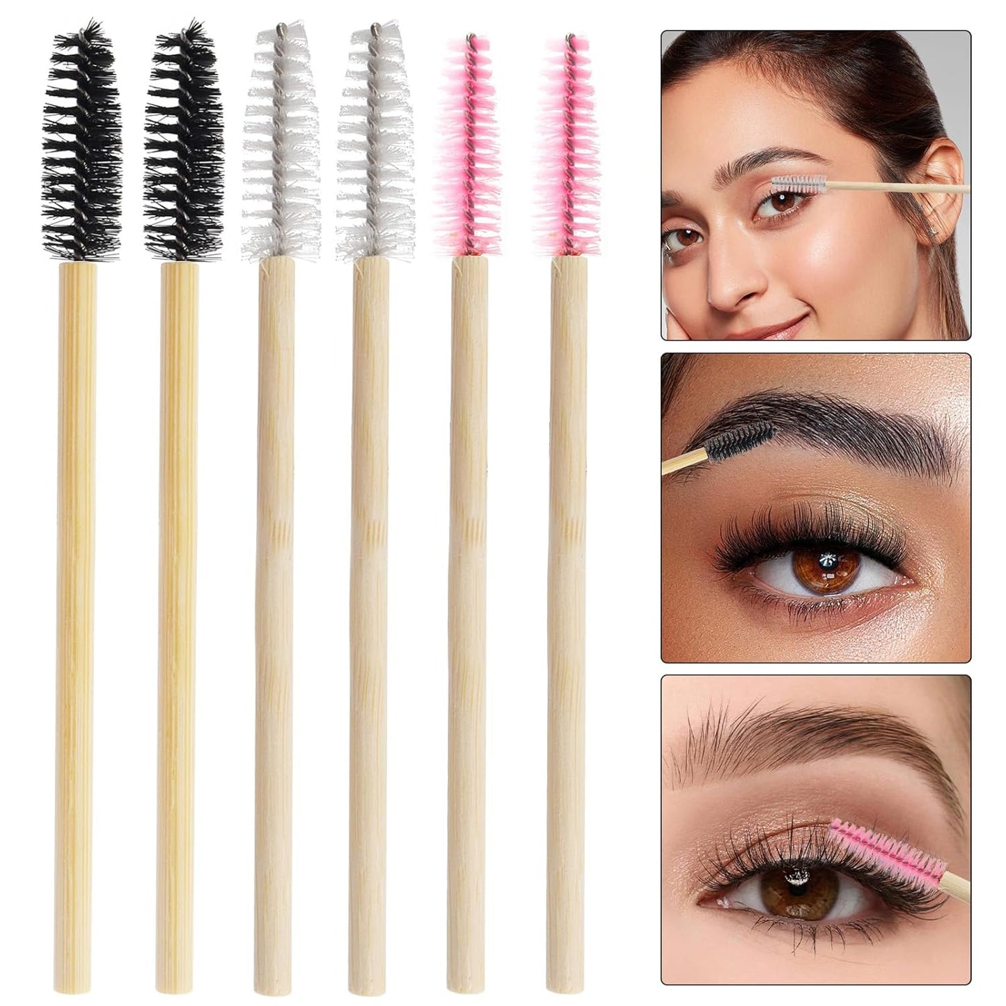 300PCS Disposable Mascara Wands Spoolie Brush Crystal Eyebrow Brushes Eyelash Extension Applicator Makeup Kits Bamboo Mascara Brush