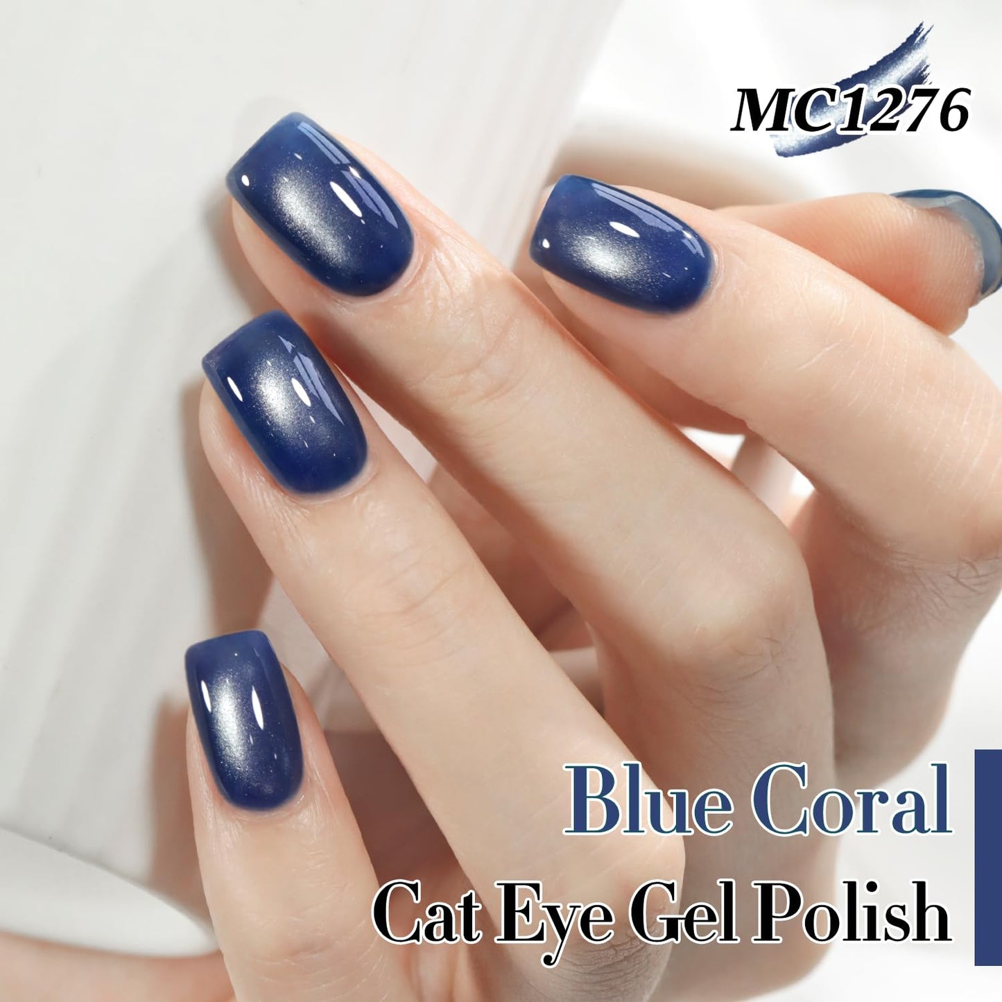 Double Rhythm 0.5 OZ Cat Eye Gel Polish with Magnet 15ML Holographic Glitter Shimmer Translucent Jelly Color Magnetic Nail Polish Salon DIY at Home (Blue Coral-MC1276)
