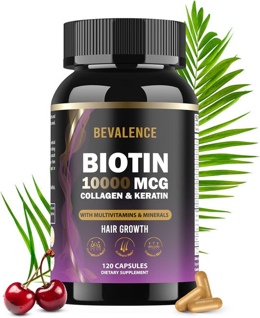 Biotin 10,000MCG Hair Growth Support for Women & Men with Collagen & Keratin – Hair, Skin & Nails Vitamins with Multivitamins & Minerals – 120 Capsules (2-Month Supply)