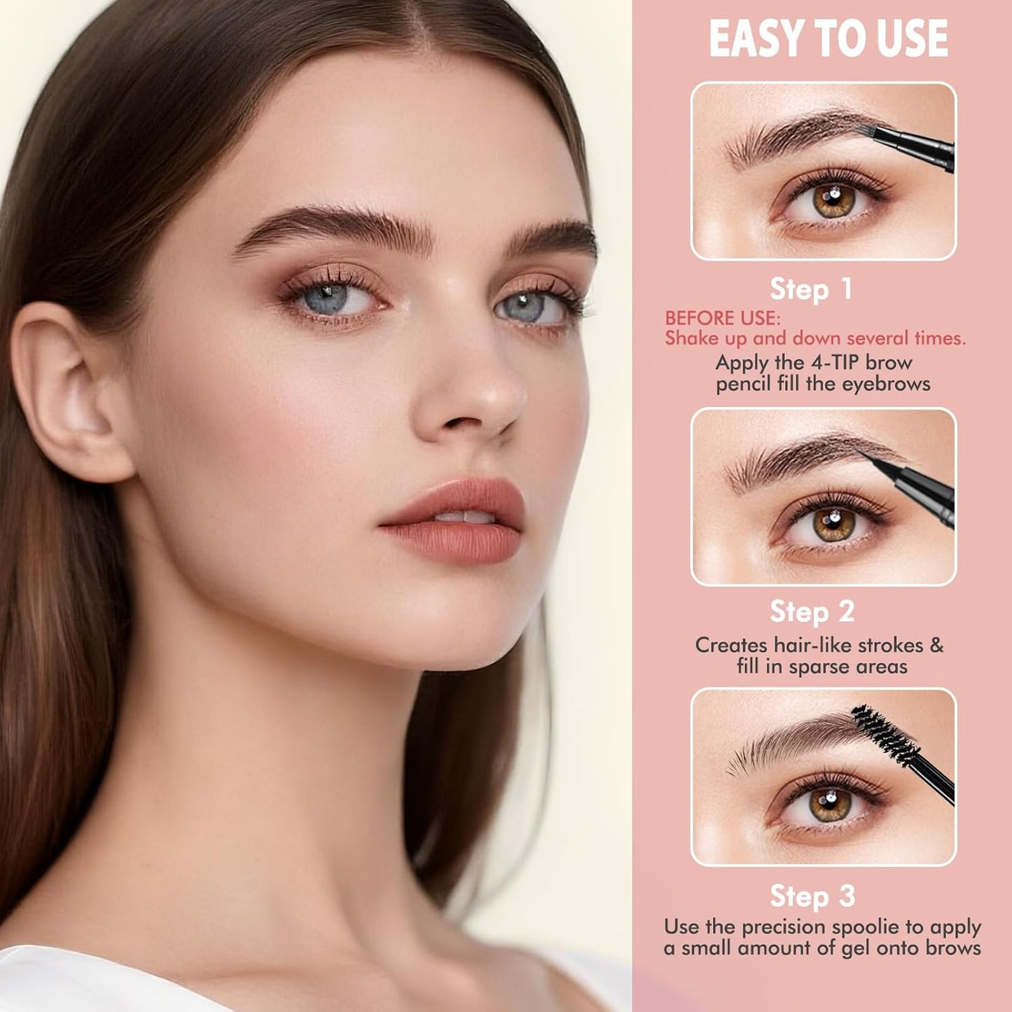 Eyebrow Pen Kit, with Microblading Eyebrow Pen, Eyebrow Gel, Eyeliner, Eyebrow Brush, Eyebrow Pencils for Women, Waterproof, Smudge Proof, Long Lasting Makeup Formula - Brunette