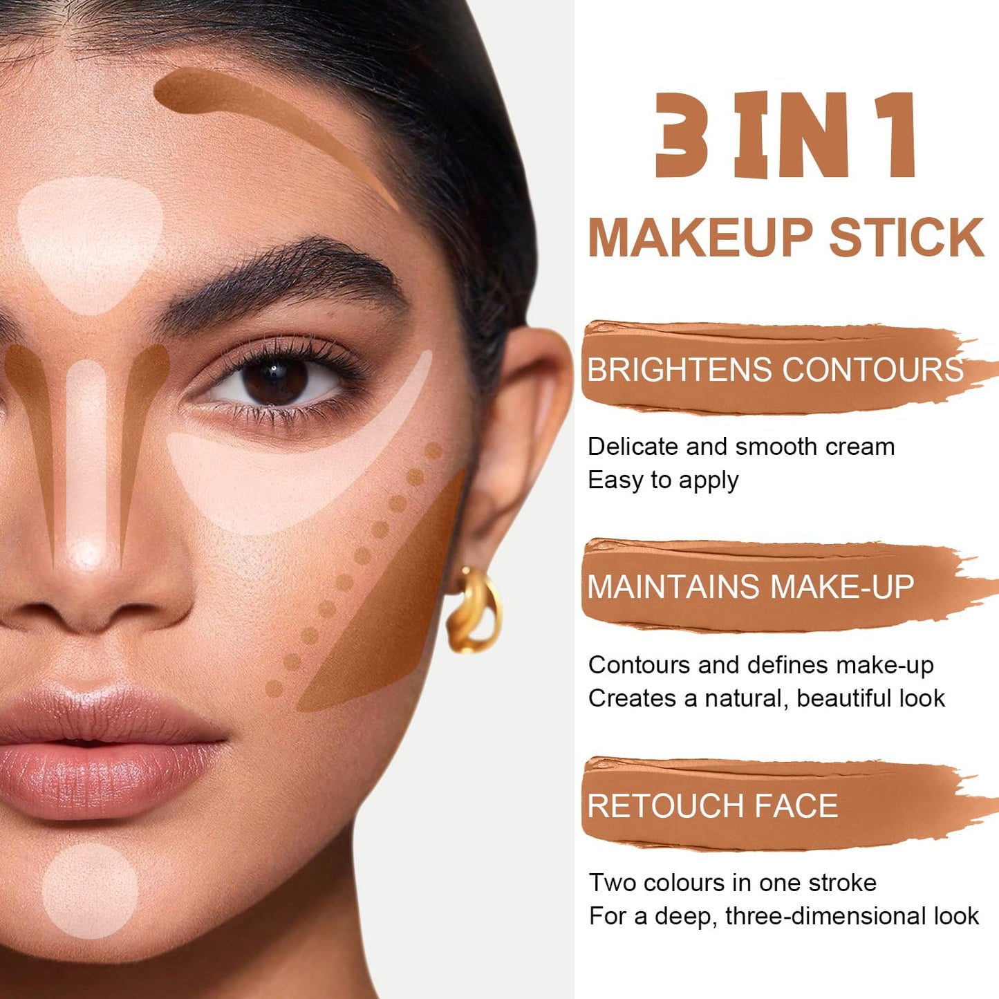 6 Colors Cream Contour Stick Makeup Kit, Shades with Highlighter Stick, Blush Stick and Double-End Bronzer Stick for Sculpt the Cheeks, Waterproof,Dewy & Matte Finish for Beginners (6 COLORS SET C)