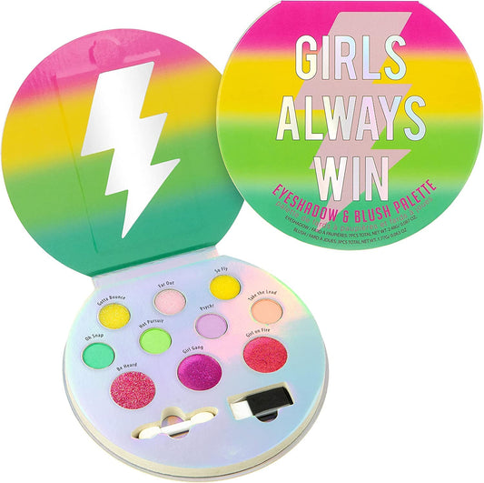 Expressions Girls Always Win Glisten & Glitter Makeup Palette 10 Color Eyeshadow Palette & Blush Makeup Novelty Beauty Set, Fold Out Compact with Mirror, Washable, Non-Toxic
