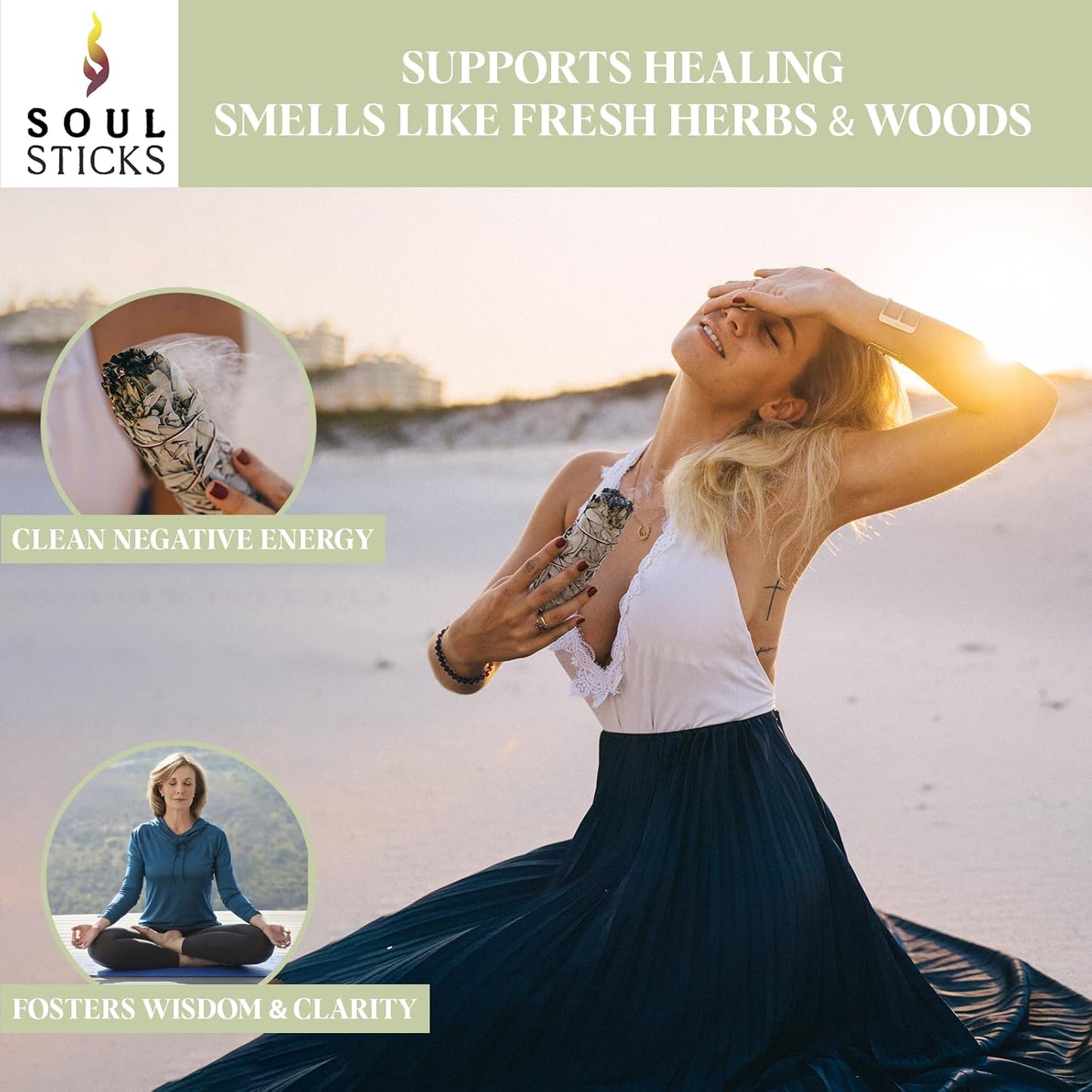 SOUL STICKS 4 Inch 12-Pack Organic California White Sage Smudge Sticks Bulk for Home Cleansing, Negative Energy Removal, Good Energy Meditation & Smudging Rituals | Pure Sage Bundles