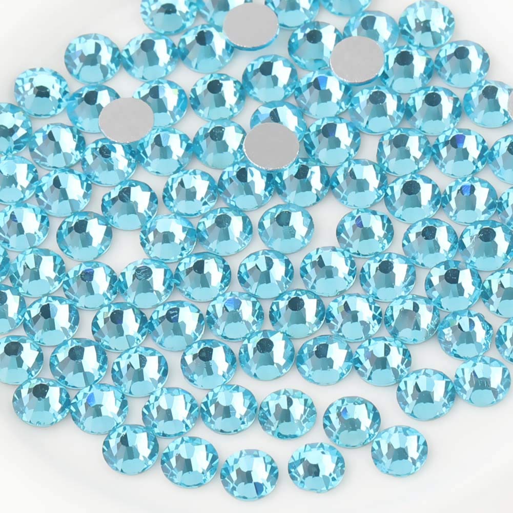 beadsland Flat Back Crystal Rhinestones Round Gems, Aquamarine (1.9-2.0mm) SS6/1440pcs