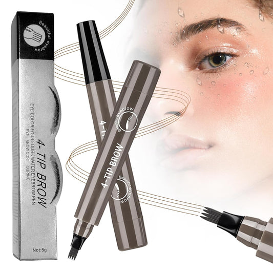 2025 New Magic Eyebrow Pencil, 4 Tipped Precise Brow Pen 3D Waterproof Microblading Contouring Pen Fine Stroke Microblading Eyebrow Pencil Creates Natural (Gray Brown)