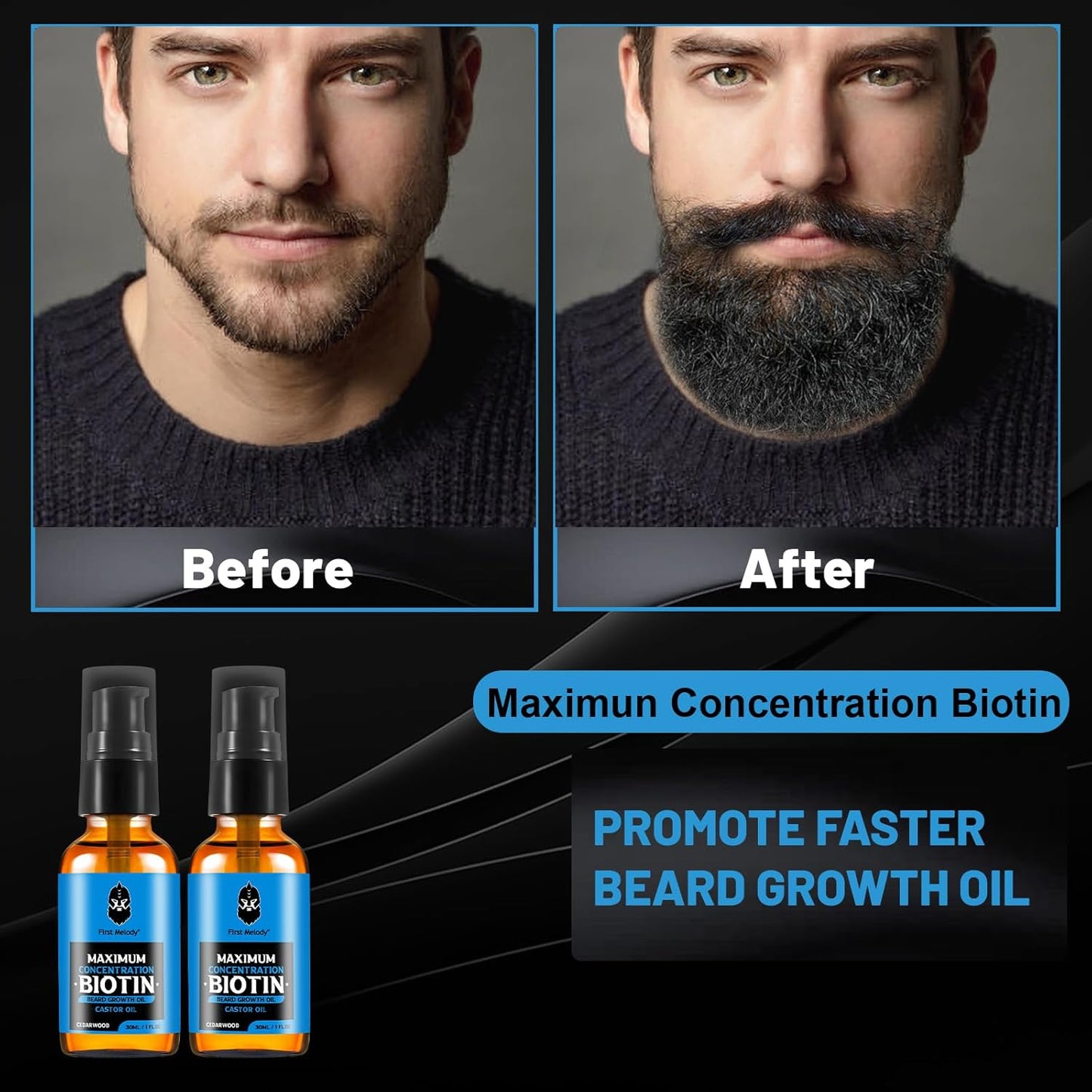 Beard Oil,Maximun Thickening Biotin, with Castor Oil and Argan & Jojoba Oils, Promotes Beard Growth, Styles, Strengthens & Softens Beards & Mustaches,1 Ounce*2（2 Pack）