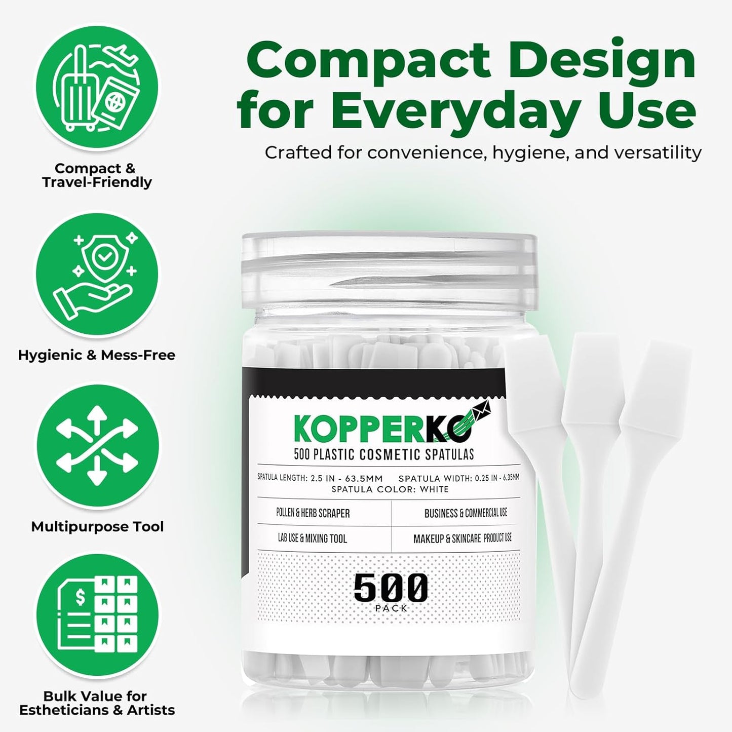 Mini Spatula (2.5”, 500 Pack) - Small Facial Makeup Spatula for Skincare, Creams & Crafts | Eye Cream Applicator Tool for Mixing, Cosmetic, Face Mask | Disposable Makeup Applicators | White