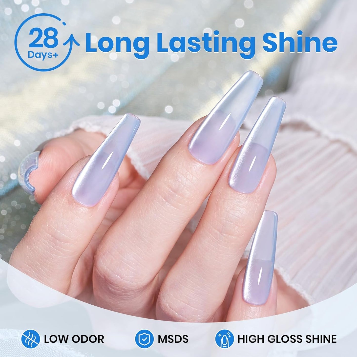 Beetles Blue Cat Eye Gel Polish, 15ML Light Blue Glass Cat Eye Glitter Gel Polish with Magnet Shimmer Translucent Sheer Color Soak Off UV Frosted Galaxy Series French Nail Art Gift for Women