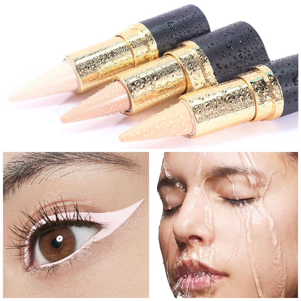 Kaely 2Pcs Quartz Queen White Gel Eyeliner Pencil, Natural Cream Eye Liner Waterproof Smudge Proof, Matte Waterline Eyeliner Eyeshadow Stick, Brighten Eye Makeup, Vegan & Cruelty-Free