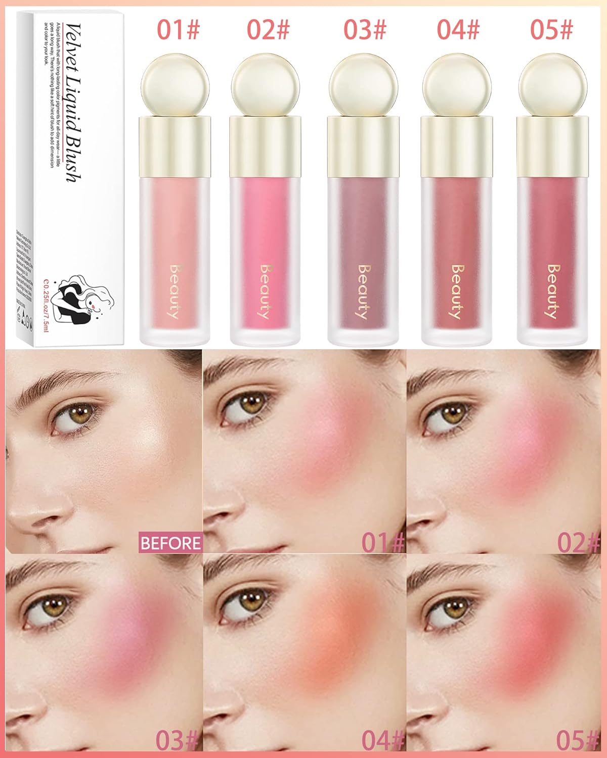 Velvet Liquid Blush Wand, Creme Blush Makeup Stick,Blush Beauty Makeup Dual Use for Cheeks & Lips, Long-Wearing,Dewy Finish,Skin Tint Blush, Contour Blush Wand,Thanksigiving Gift for Women-03