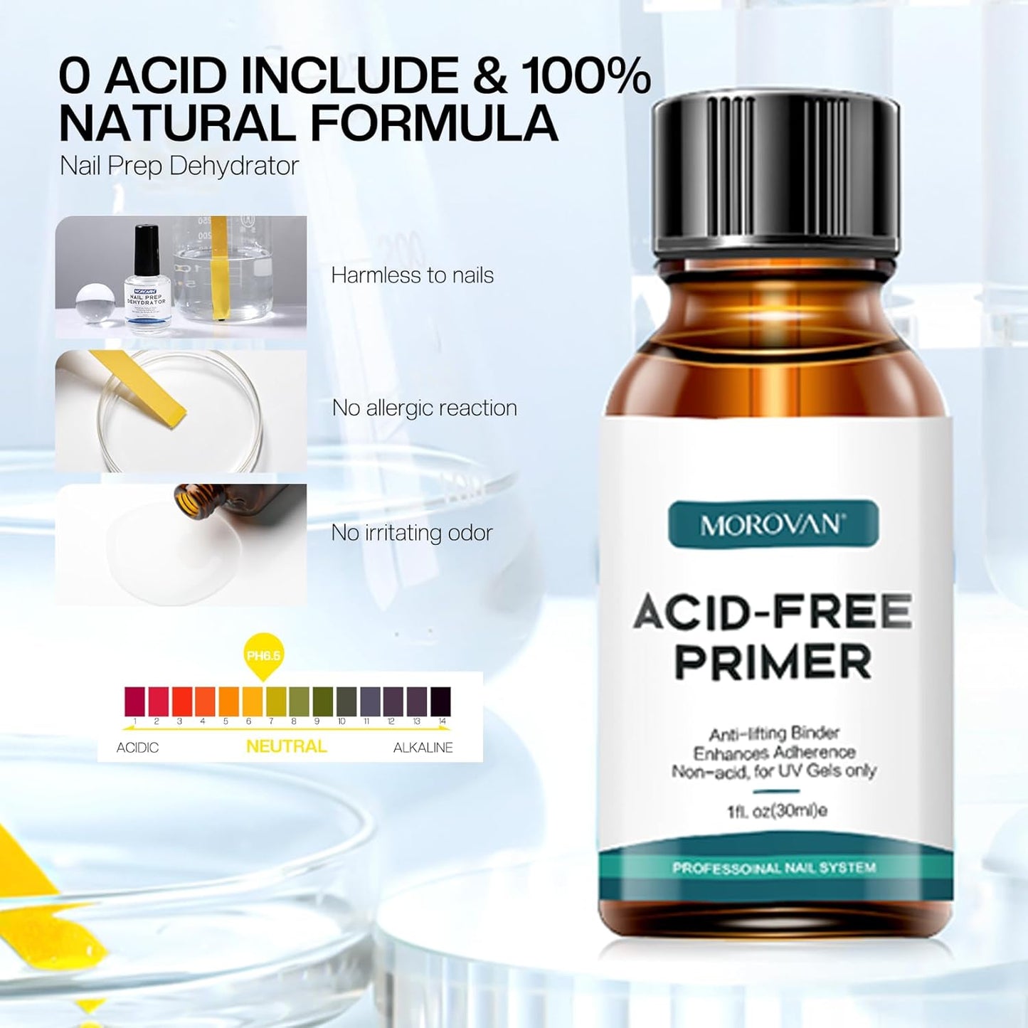 Morovan Nail Primer And Natural Nail Prep Dehydrate Set, Nail Dehydrator and Primer, Fast Air Dry For Gel Polish & Acrylic Powder, Gel Nail Primer and Dehydrator 30ml / 1oz