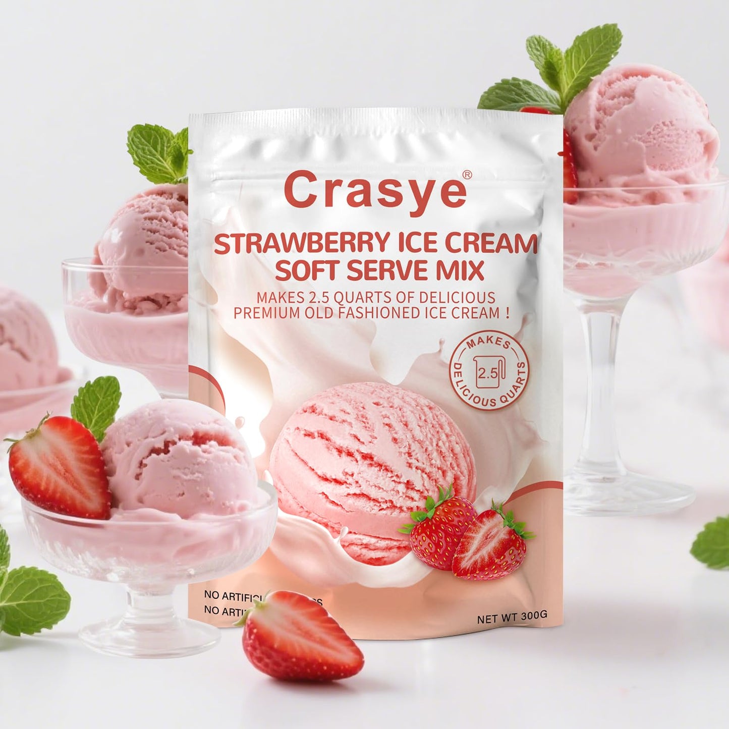 Ice Cream Mix Strawberry Soft Serve Mix Soft Serve Mixes Base Powder Homemade for Ice Cream Maker Machine - 10 Ounce