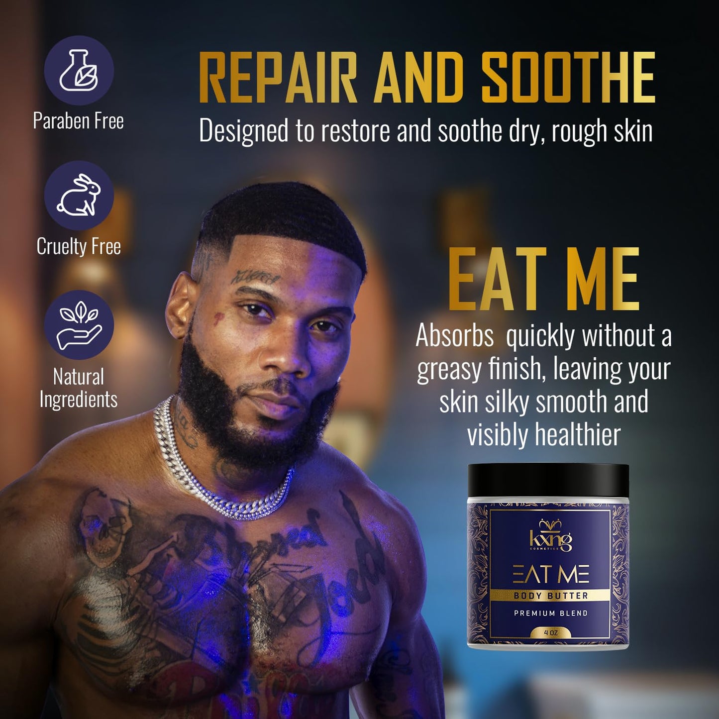 KXNG Cosmetics, Body Butter, Organic Skin Care for Men and Women, Body Moisturizer Lotions and Creams, Raw Shea Butter, Cocoa Butter, Mango, Coconut Oil, Hand, Foot, All Skin Types (Eat Me 2)