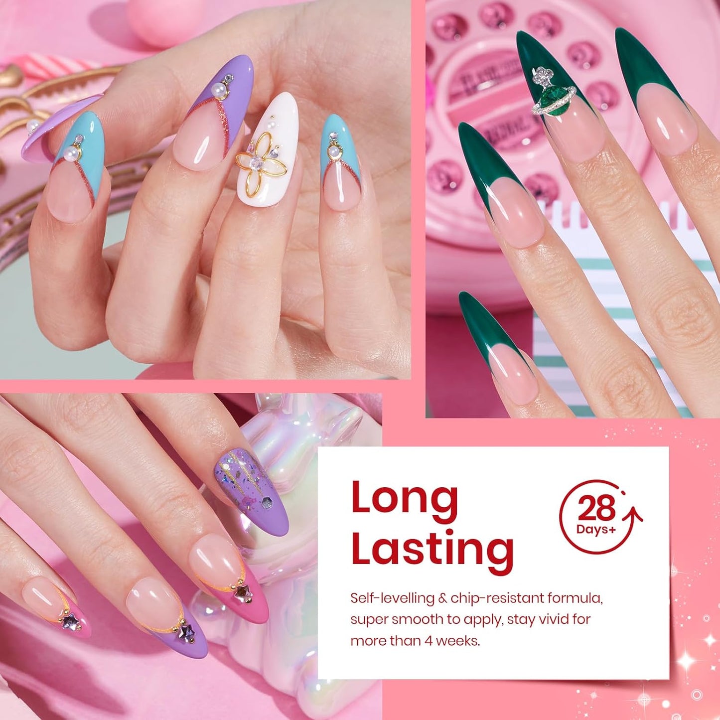 beetles Gel Polish Set, 23pcs Rainbow Gel Nail Polish Pink Orange Green Red Glitter Color with Base Glossy and Matte Top Coat Manicure Kit Shoujo Manga Soak Off Uv Led Gifts for Women