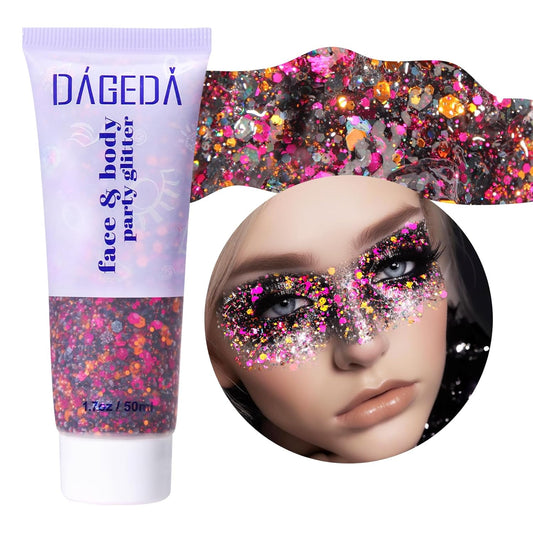 DAGEDA Halloween Black Body Glitter Gel, Face Hair Glitter Body Shimmer, Halloween Costume Accessories Chunky Glitters Eyeshadow, Holographic Cosmetic Sequins Festival Outfits for Women 50ml