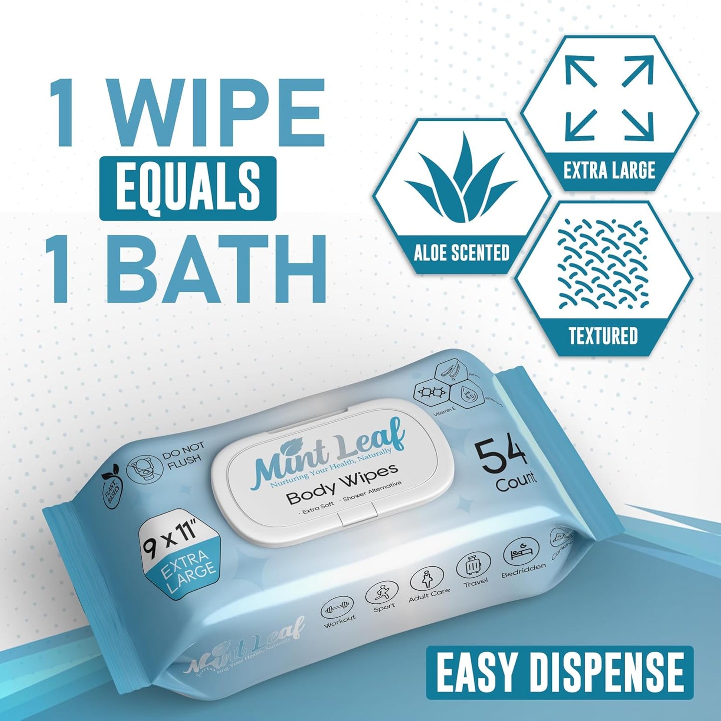 XL Adult Body Wipes - No Rinse Shower & Incontinence Bath Wipe, 11x9 Cleansing Washcloths with Aloe Vitamin E, Hypoallergenic Disposable Wipes for Adults, Seniors, Gym & Travel - 4 Packs + 18 Singles