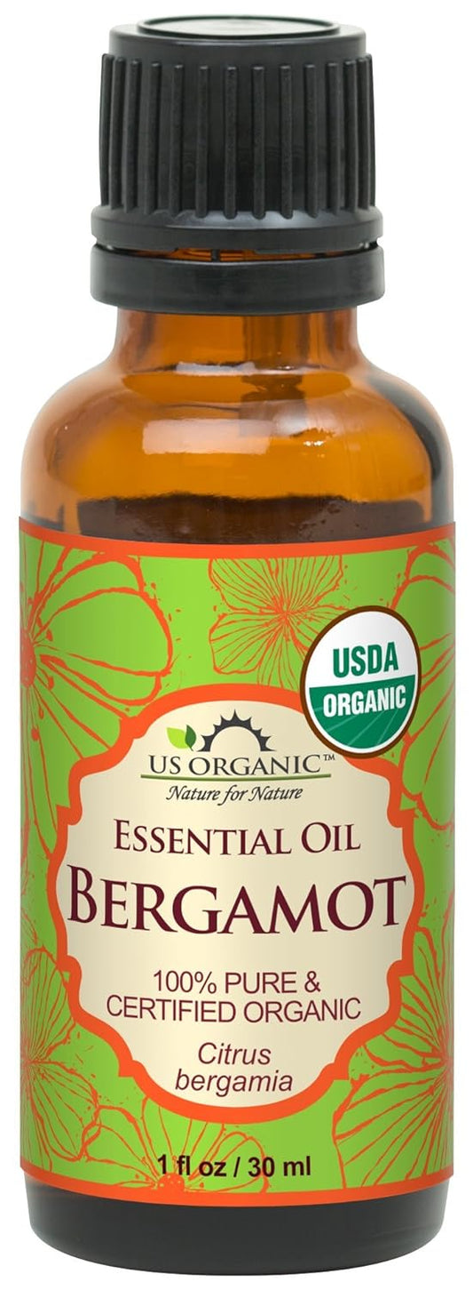 US Organic 100% Pure Bergamot Essential Oil, USDA Certified Organic, Cold Pressed, with Euro droppers (More Size Variations Available) (30 ml / 1 fl oz)
