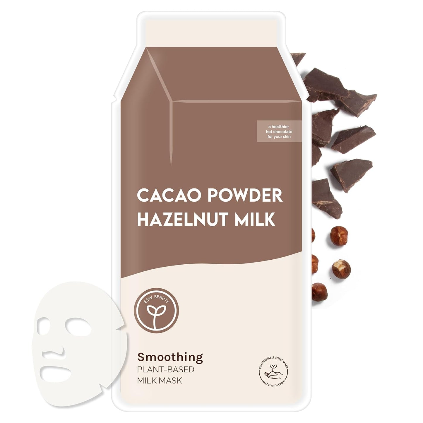 ESW Beauty Cacao Powder – Smoothing Plant-Based Milk Face Mask – Cacao & Hazelnut for Aging & Sensitive Skin – Plumps, Softens & Promotes Youthful Complexion