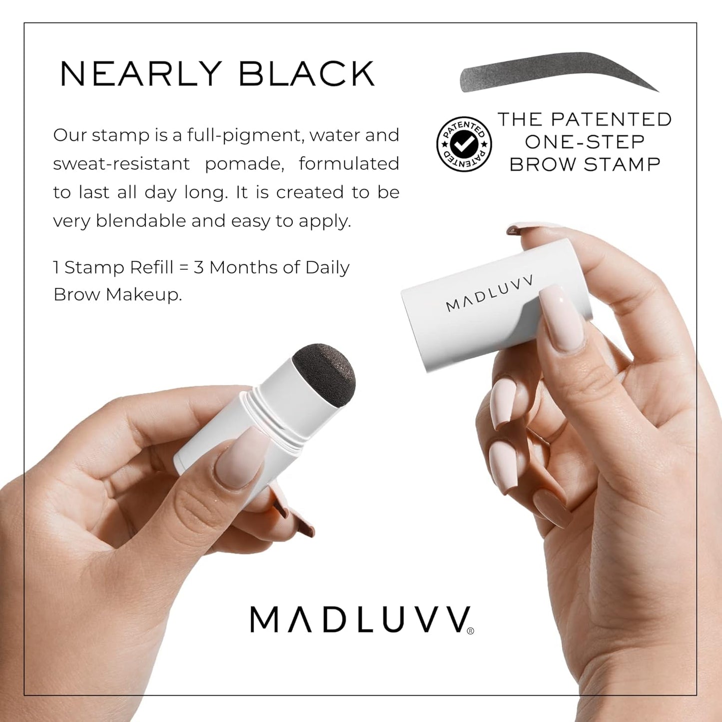 MADLUVV Brow Stamp Refill* - Color Stamp for Brows & Root Touch Up for Women & Men, Instantly Conceal Hair Loss, Grey Hair, Thinning Hair with Stain-Proof/Smudge-Proof Powder Formula (Nearly Black)