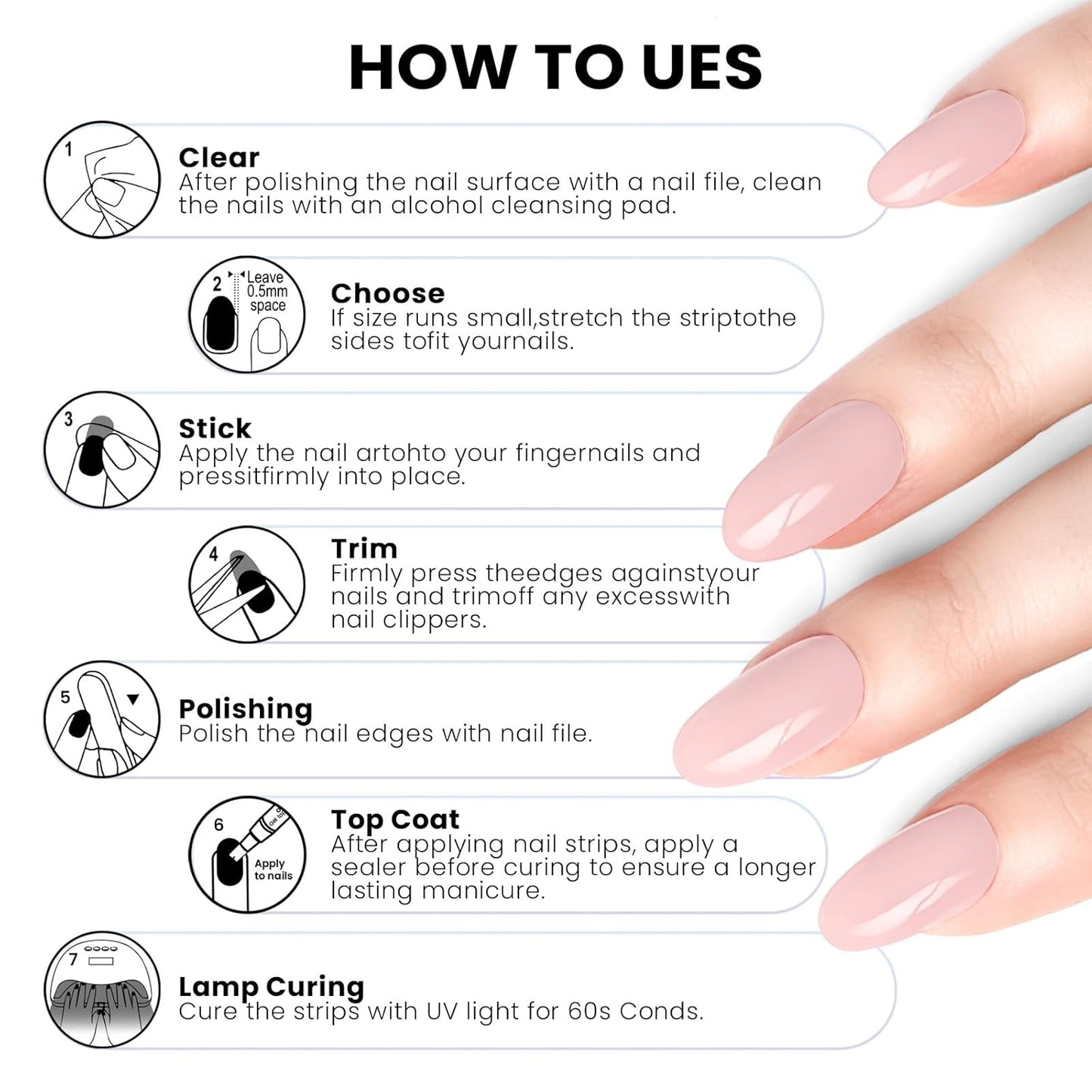 Semi Cured Gel Nail Strips | Built-In Gel Top Coat | UV Light Required | Salon Quality, Easy Application And Removal (Blush Ombre French)