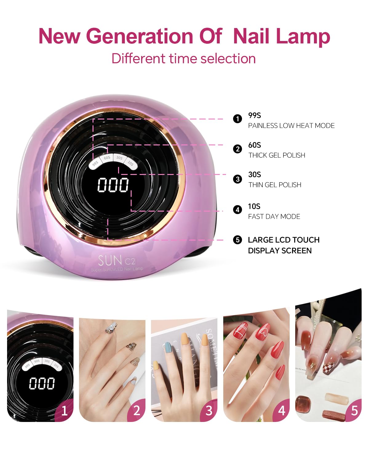 UV LED Nail Lamp, 288W Professional Nail Dryer for Gel Polish, 63 LED Beads Automatic Sensor Nail Curing Lamp with 4 Timer for Woman Girl Salon at Home
