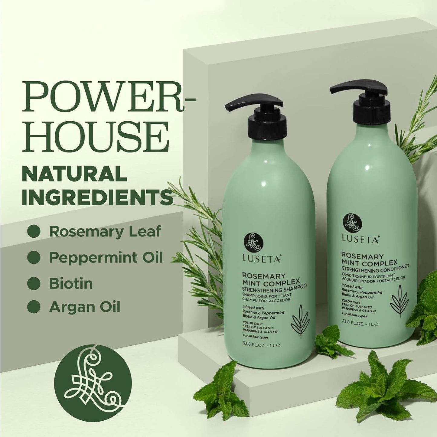 Luseta Rosemary Mint Strengthening Shampoo and Conditioner Set Nourish & Smooth Damaged Hair Thickening Shampoo for Thinning Hair,Add Shine for All Hair Types, for Men and Women 33.8oz×2