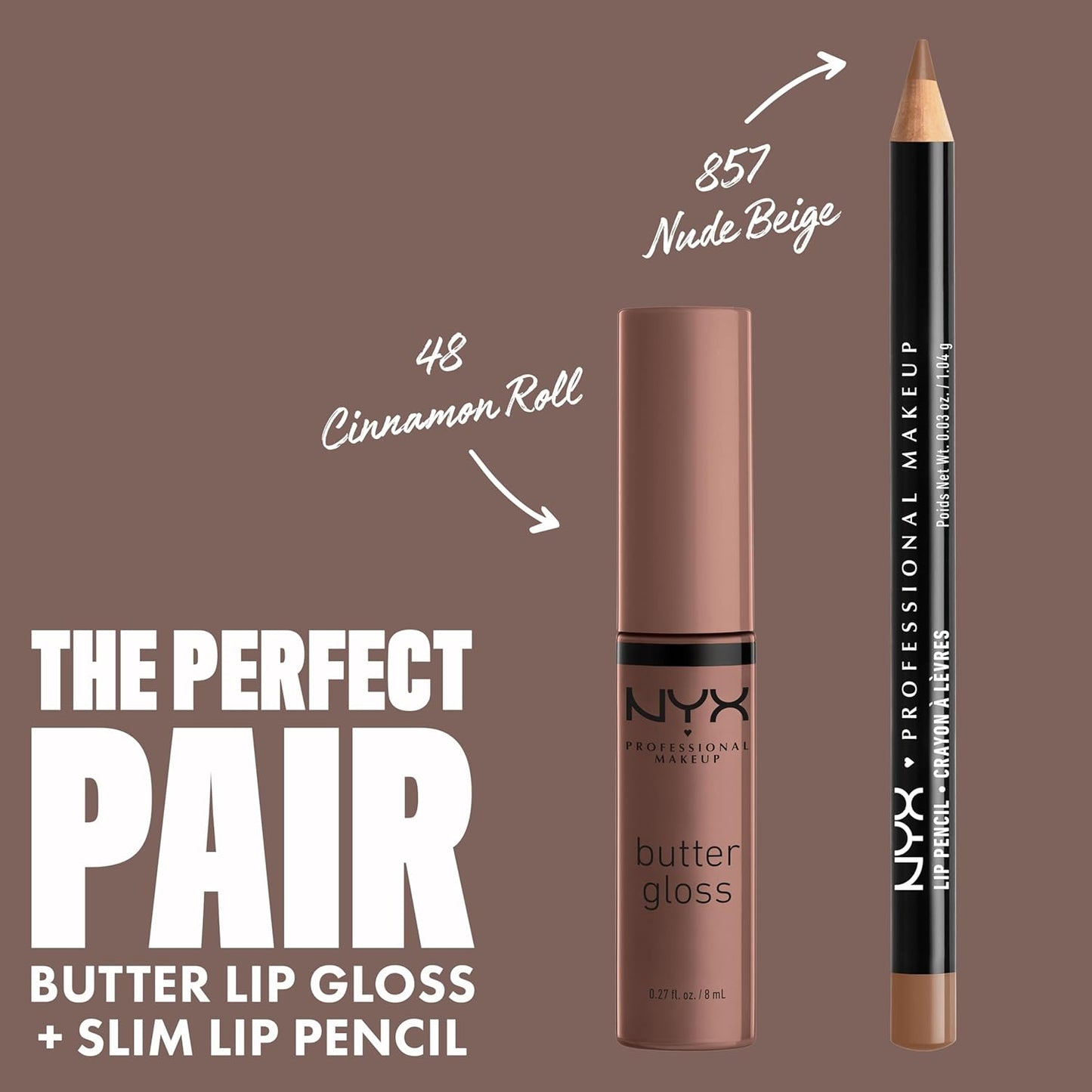 NYX PROFESSIONAL MAKEUP Butter Gloss Brown Sugar, Non-Sticky Lip Gloss - Cinnamon Roll (Grey Brown)