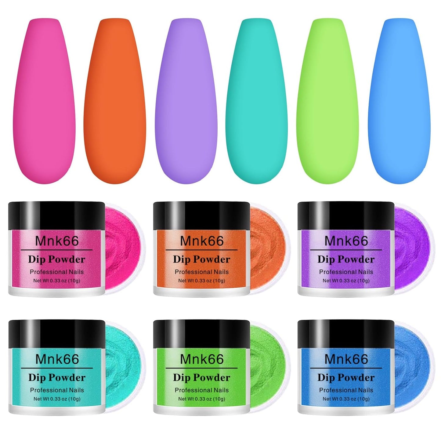 Neon Dip Powder Set, 6 Colors - Glossy Nail Art Manicure DIY Salon Home Gift for Ladies (YYSDDPS-04-6pcs)