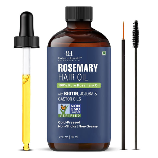 Botanic Hearth 100% Pure Rosemary Oil For Hair (2 Fl Oz) Infused With Biotin, Jojoba & Castor Oil | Hair Oil Repairs Dry Damaged Hair, Strengthening, Healthier Hair- Hair Tonic