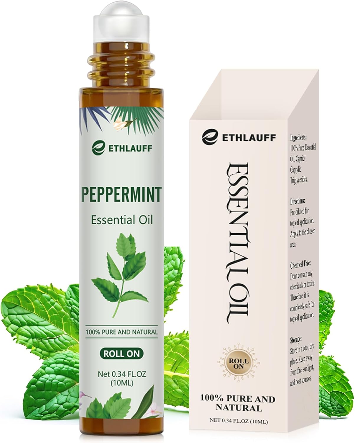 Peppermint Essential Oil Roll On, Natural & Prediluted Oil Blend Roller with Fresh Minty Aroma - Aromatherapy & Headache Relief