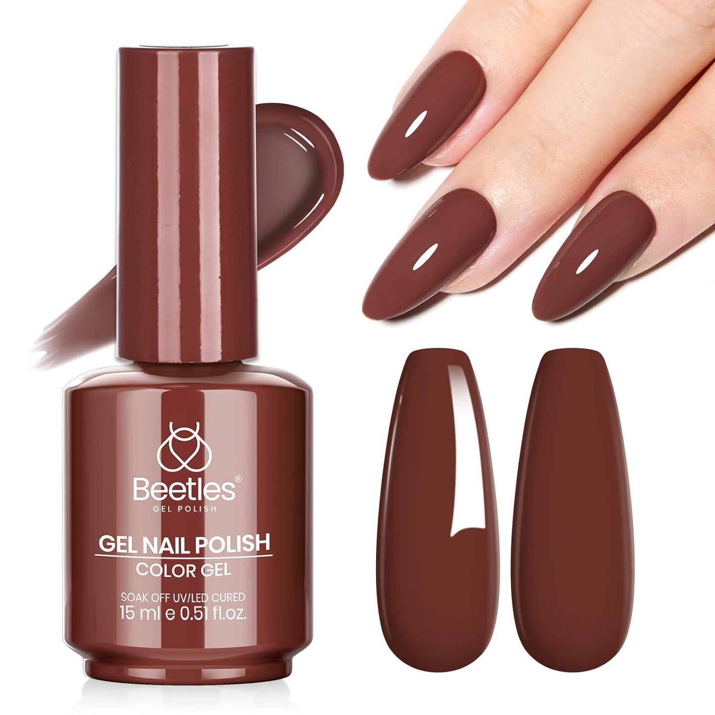 beetles Brown Gel Polish - Cocoa Luxe Brown Color Gel Polish, 15ML Soak Off Nail Art Manicure Salon DIY Uv Lamp Nail Design Decoration at Home