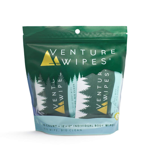 Venture Wipes Tea Tree Oil Body Wipes - Adventure Wipes for Adults - Biodegradable Cleansing With Aloe and Vitamin E - Camping Essentials - Individually Wrapped - 10 Count Bag