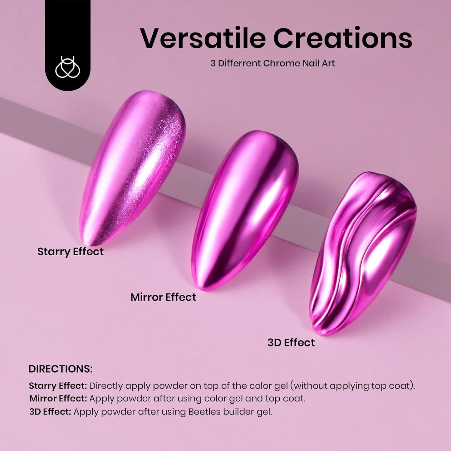 beetles Gel Polish 8 Colors Chrome Powder for Nails Pink Purple Blue Green Silver Golden Rainbow Nail Powder 2024 Mirror Effect Manicure Art Decoration Powder Holographic Pigment Gift for Women