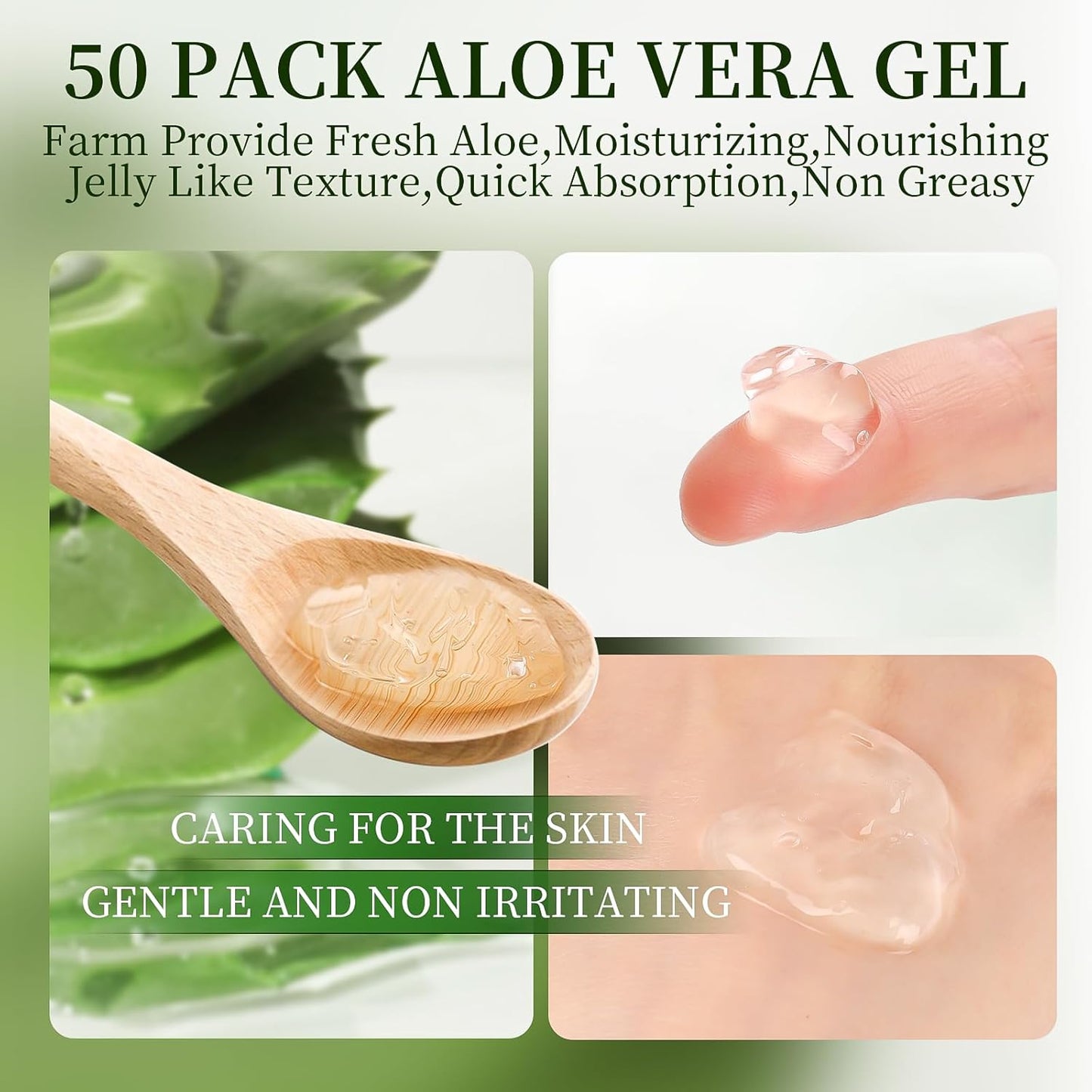 50 Pack Aloe Vera Gel for Face, Hair, Body, Skin, Sunburn Relief, 99% Pure Aloe Vera Gel for All Skin Types, Bulk Aloe Gel Travel Size for Soothing After Sun Skin Care Relief