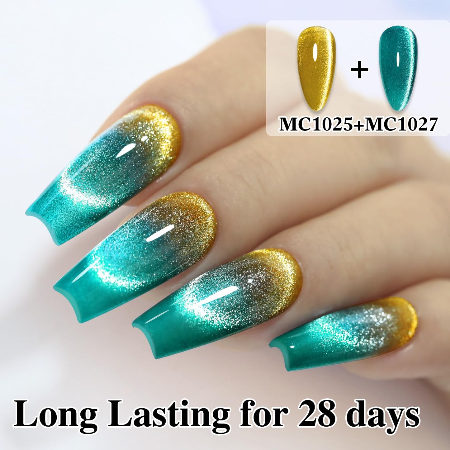 Double Rhythm 0.5 OZ Cat Eye Gel Polish with Magnet 15ML Holographic Glitter Shimmer Translucent Jelly Color Magnetic Gel Polish Salon DIY at Home (Teal-MC1027)