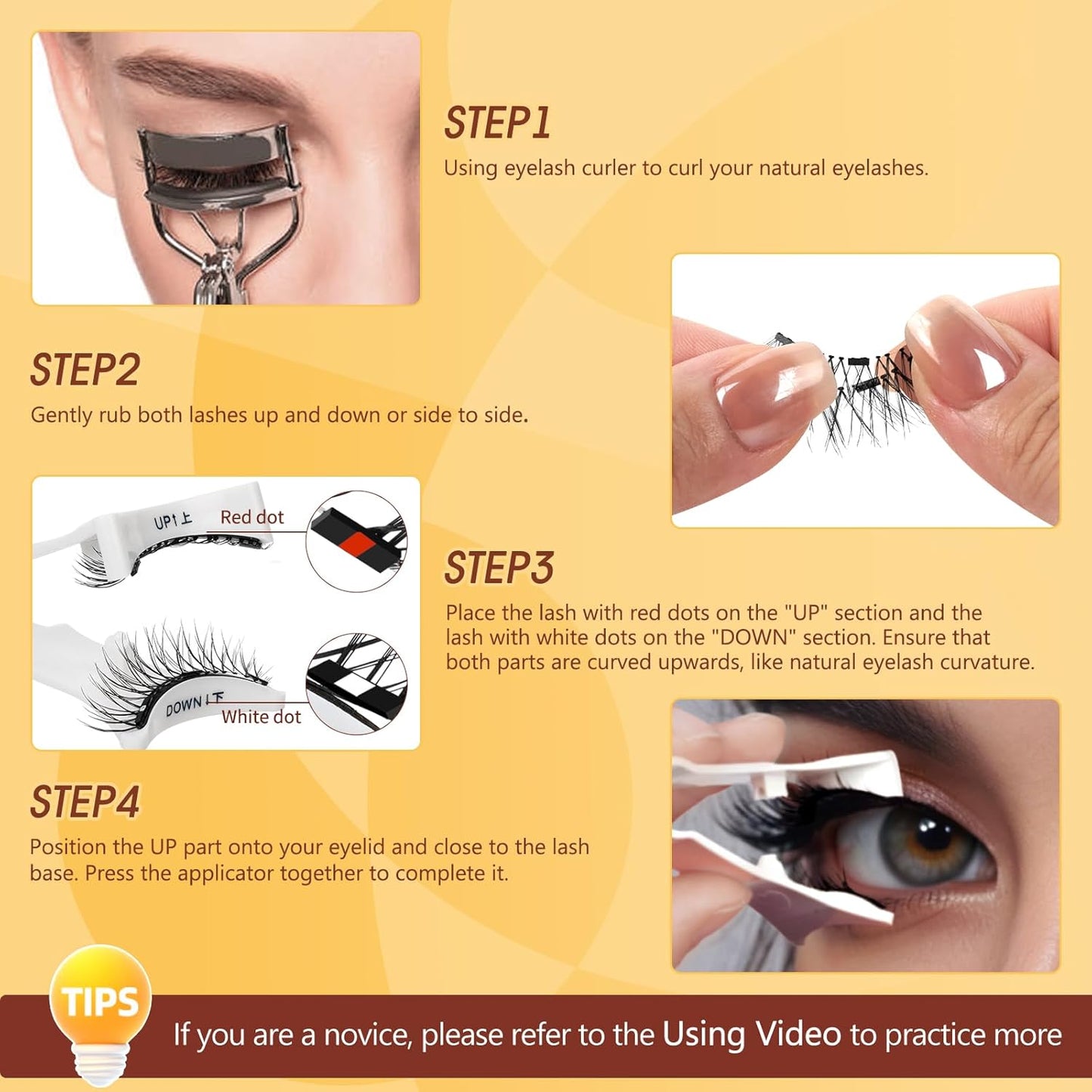 QUEWEL 4 Pairs Magnetic Eyelashes Natural Look, Reusable Magnetic Eyelashes with Applicator, No Glue Needed Lash Clusters Kit, Easy to Wear and Remove(4 Pairs-C)