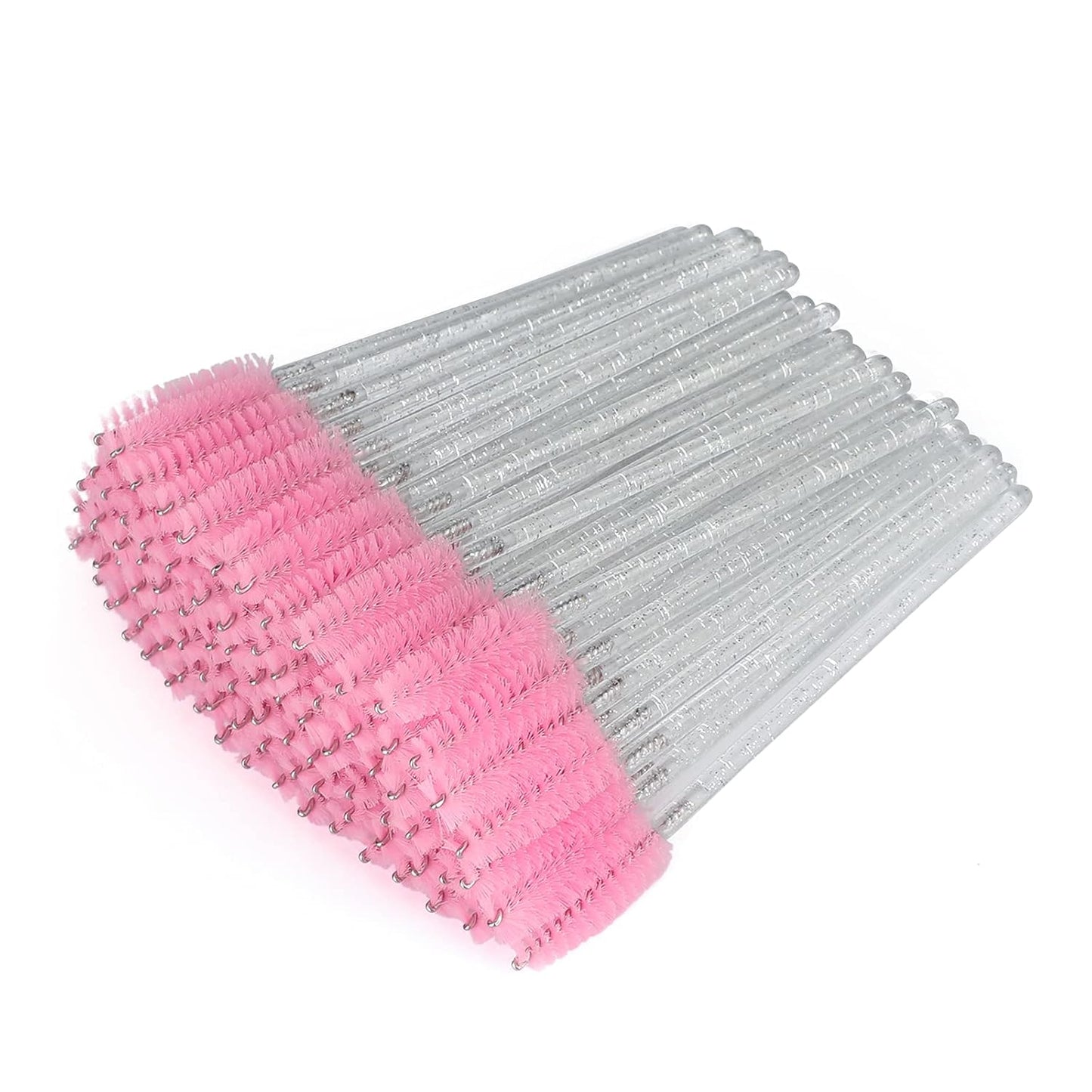 G2PLUS 300PCS Disposable Mascara Brushes, Crystal Lash Brush Makeup Kit, Adjustable Eyelash Spoolies for Eyelash Extensions, Eyebrow and Makeup (White + Pink)