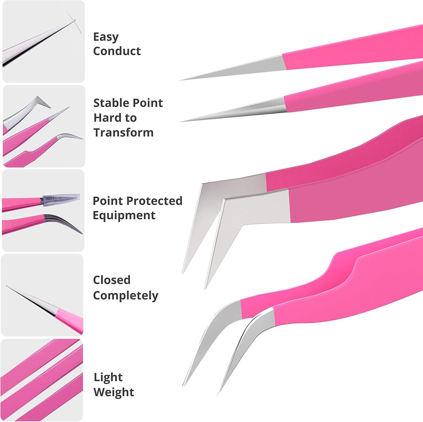 SIVOTE Lash Tweezers for Eyelash Extensions for Volume, Isolation & Classic Lashes, 3 Pack, Pink