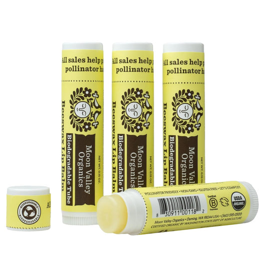 Moon Valley Organics Beeswax Lip Balm for Moisturizing Lips and Cuticles (VELVETY VANILLA, 4-Pack)