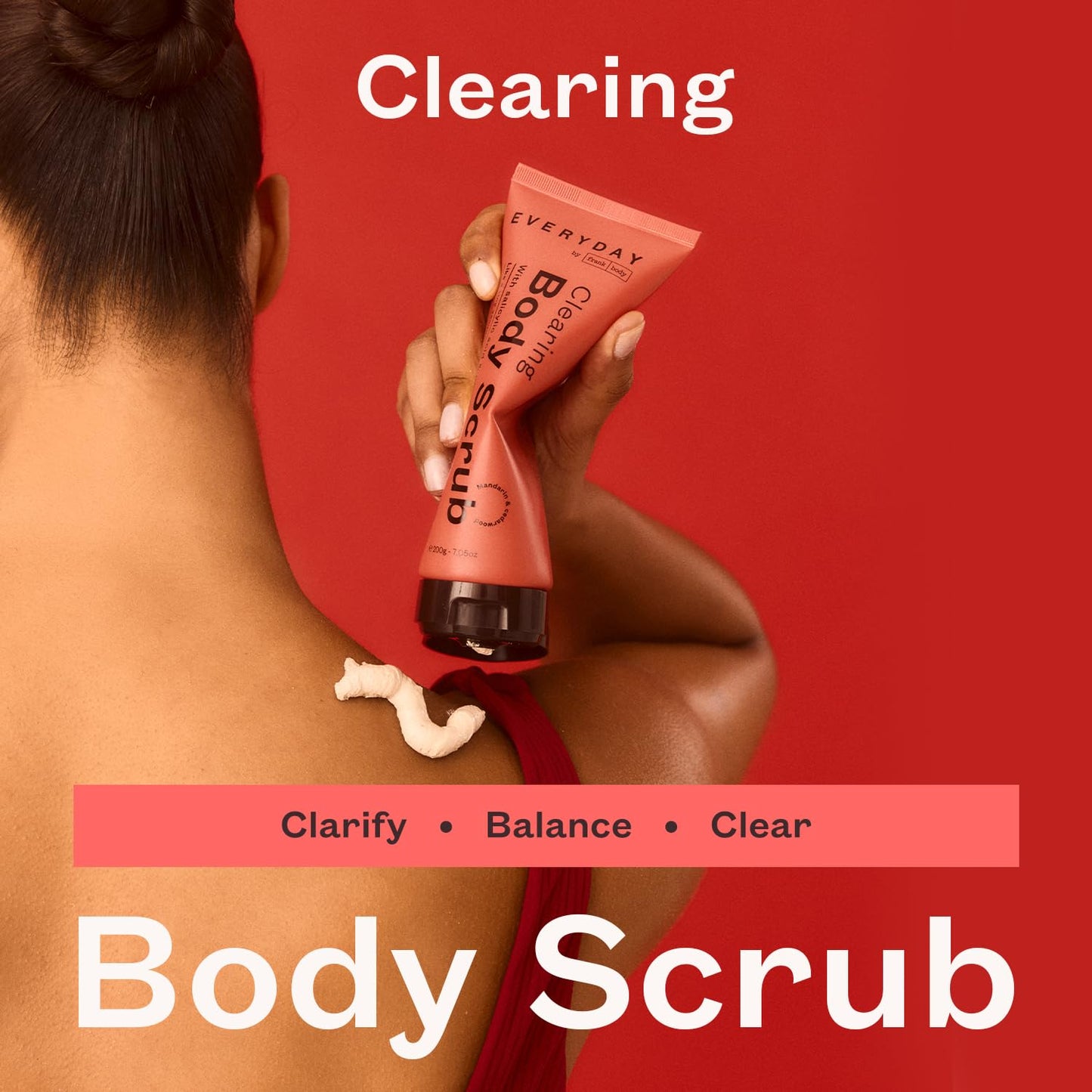 Frank Body Clearing Body Scrub | With Salicylic Acid, White Clay & Niacinamide to Purify Pores, Fight Breakouts & Oily Skin | Mandarin & Cedarwood Scent | Vegan & Cruelty Free | 200g