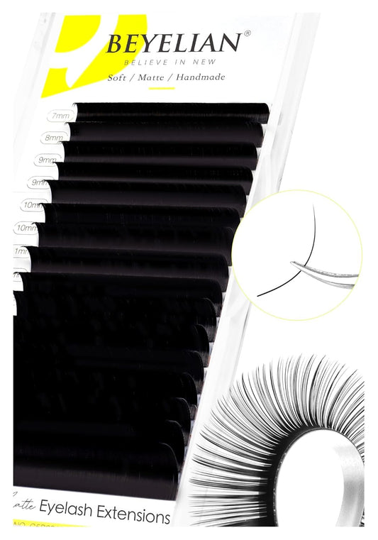 BEYELIAN Eyelash Extension 0.05 D Curl 7-15mm Mixed Tray Easy Fan Lash Extensions Volume Lashes Professional Use Natural Matte Black (0.05 D 7-15mm Mix)