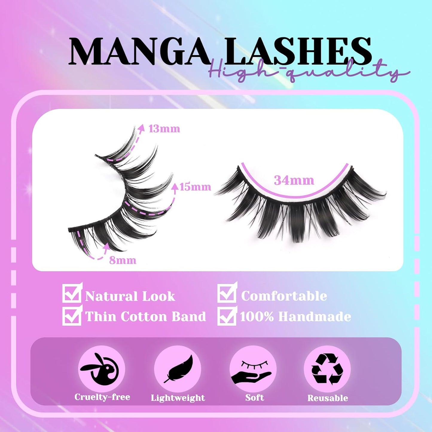 Losha Lashes Spiky Manga Lashes 14 Pairs Anime False Eyelashes 8D Wispy Asian Eye Lashes Pack Natural Soft Fake Eyelashes (Cutes Only)